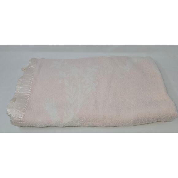Vintage Reversible Pink Satin Edge Baby Blanket Floral Birds 42 x 28 Fleece - Picture 2 of 13